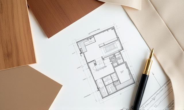 A collection of furniture samples and blueprints