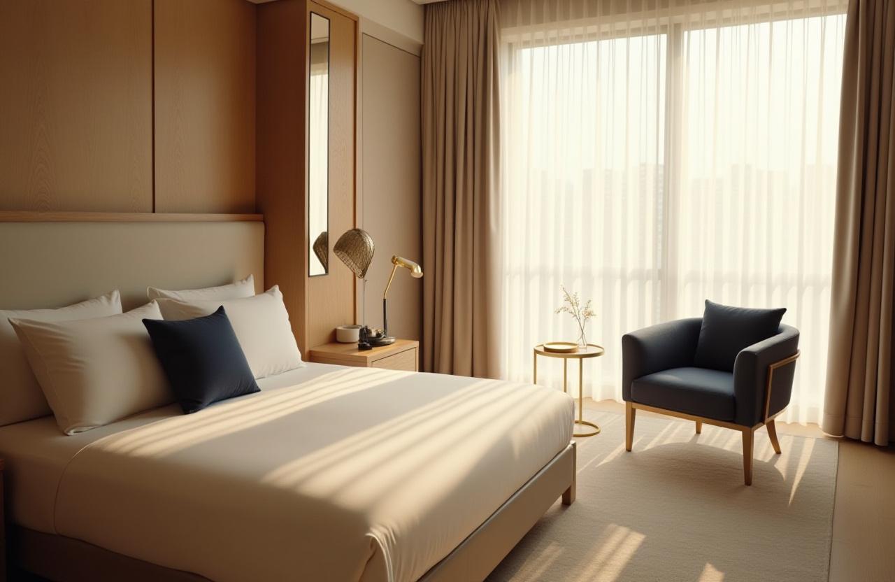 Luxury hotel suite featuring handcrafted furniture